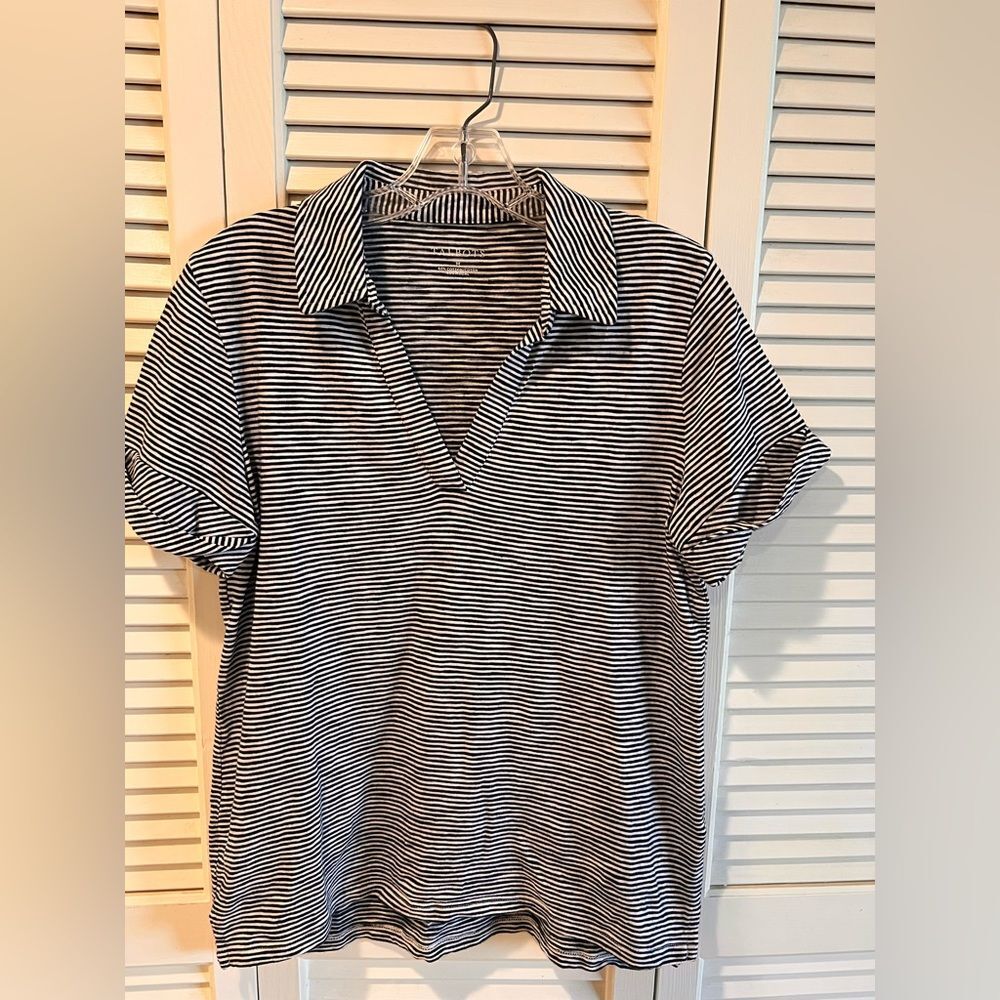 Talbots Navy White Striped Top Collar Tee M